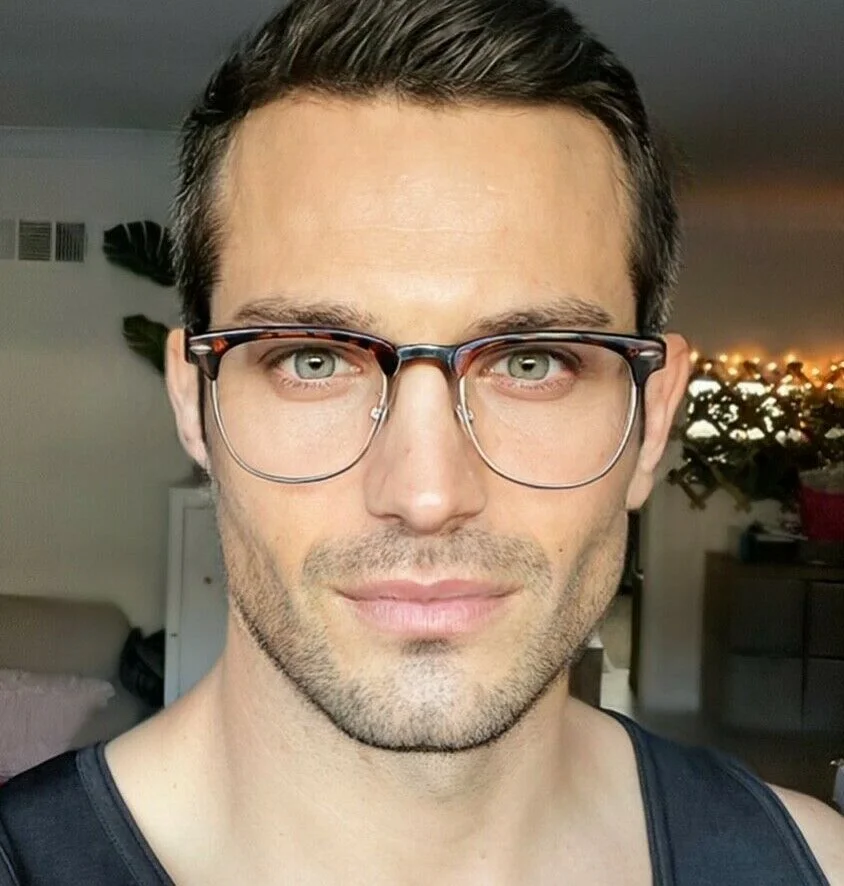 Retro Square Half Metal Aviator Clear Lens Mens Hipster Eyeglasses Frames 8457 L