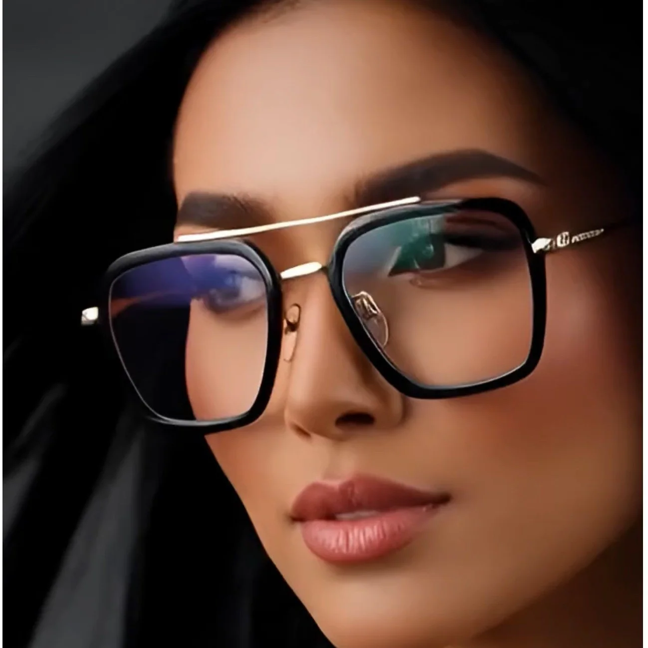 Square Glasses Women Black Gold Frame Clear Lens Eyeglasses Retro Style Trendy