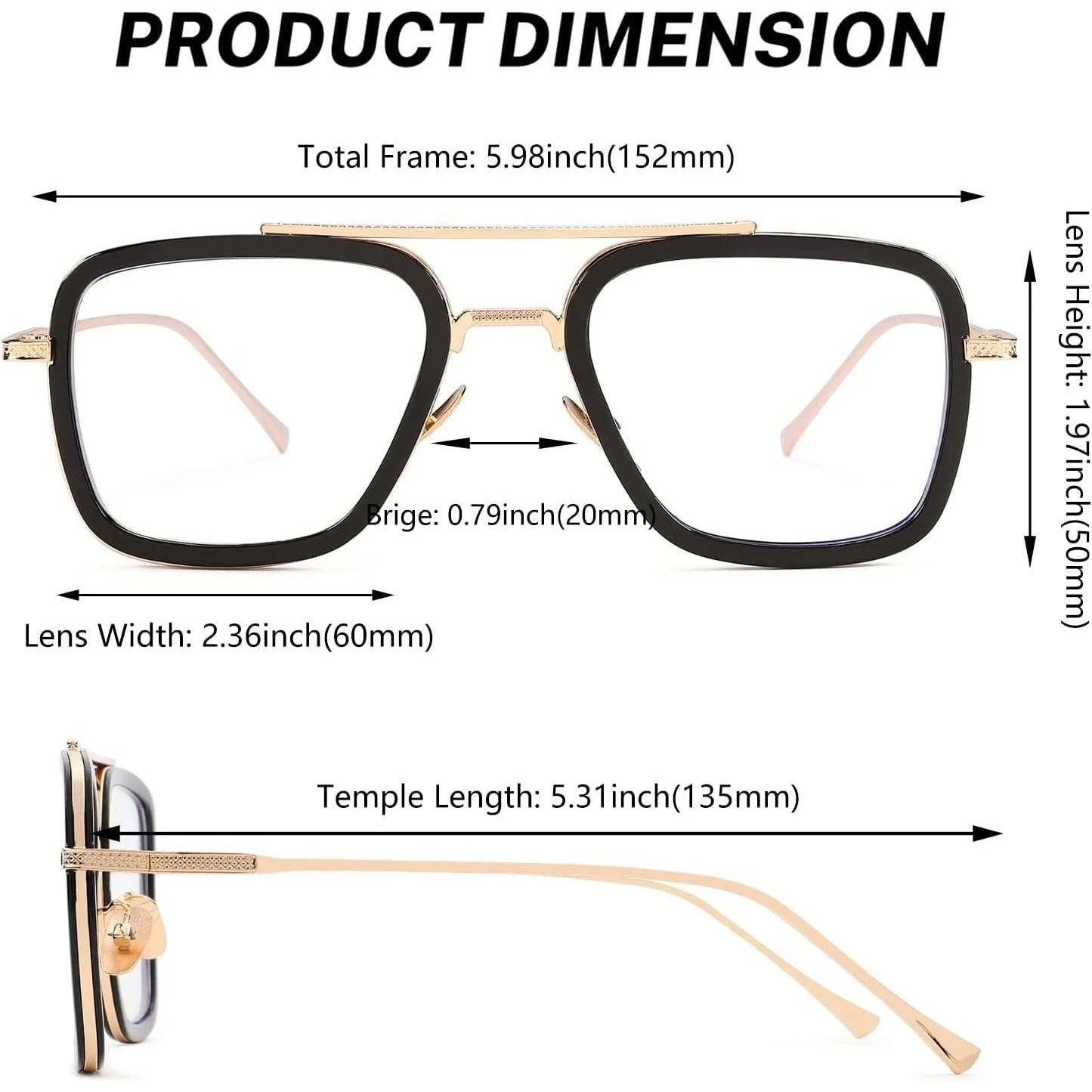 Square Glasses Women Black Gold Frame Clear Lens Eyeglasses Retro Style Trendy 2