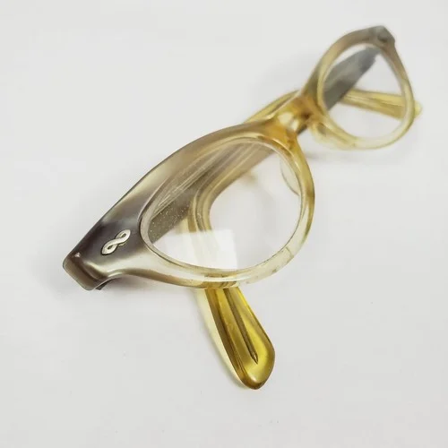 Vtg 1950s USA Horn Rim Childs Eyeglasses Frames w/ Case Girls Small 3.5" Cateye 3